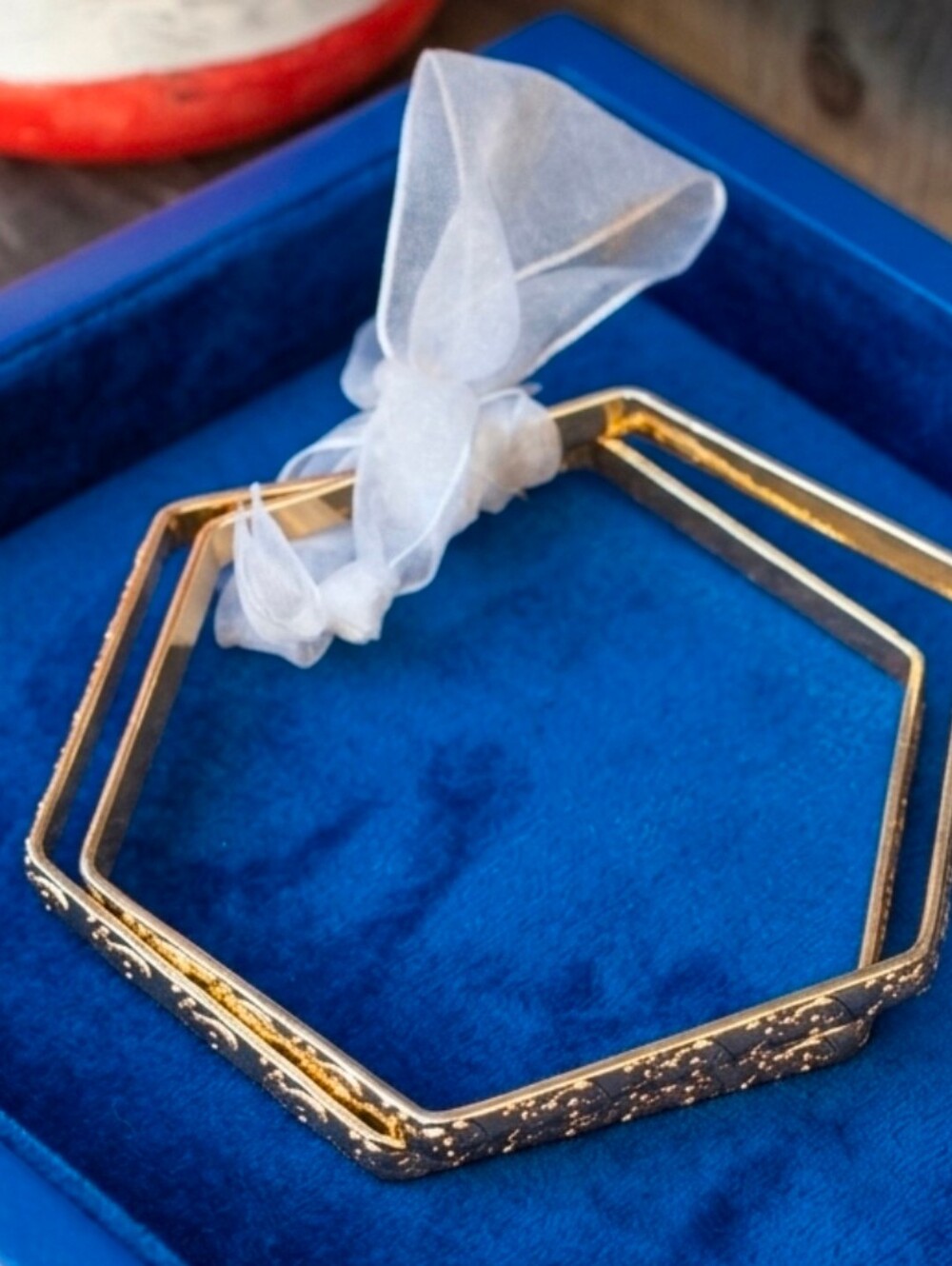 Gold Tone Hexagon Bracelets Set Of 2  NEW